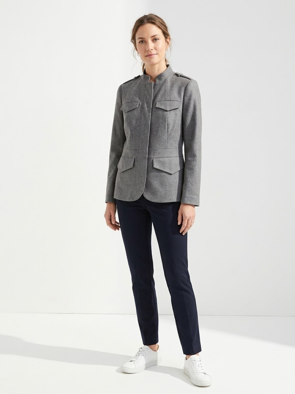 Banana Republic Stretch Wool Military Field Jacket/Blazer Gray Size 4